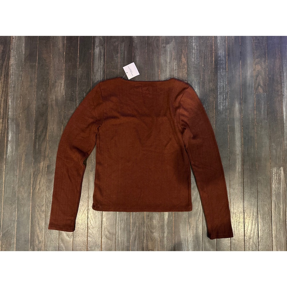 American Eagle Women Ribbed Long Sleeve Square Neck Top NWT Size L - Picture 4 of 4